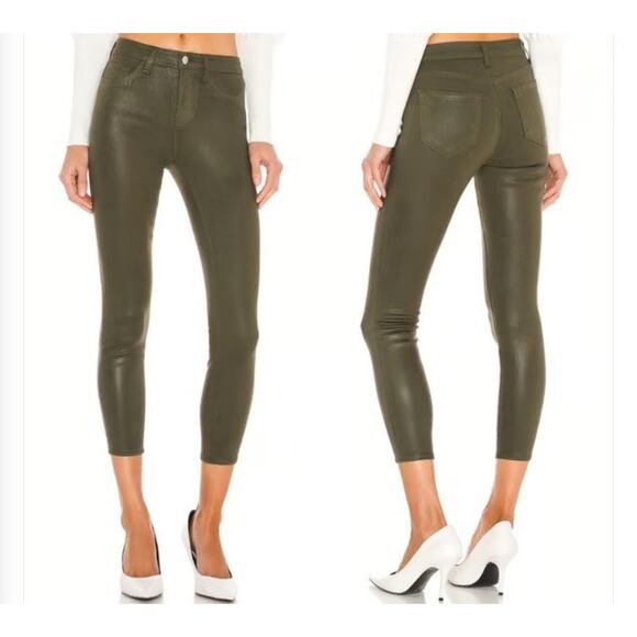 L’Agence Women 25 Olive Green Margot Coated Skinny High Rise Jeans Cropped - Picture 1 of 14
